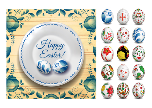 Easter egg with floral art vector material 02