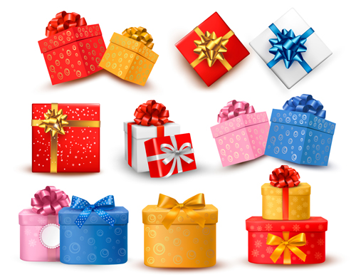 Exquisite gift boxes with ribbon vector set 02