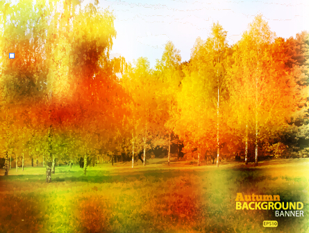 Golden autumn scenery vector background art 03