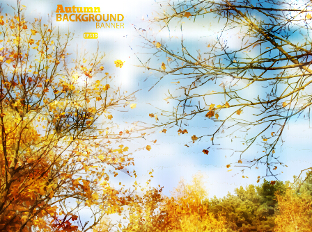 Golden autumn scenery vector background art 04