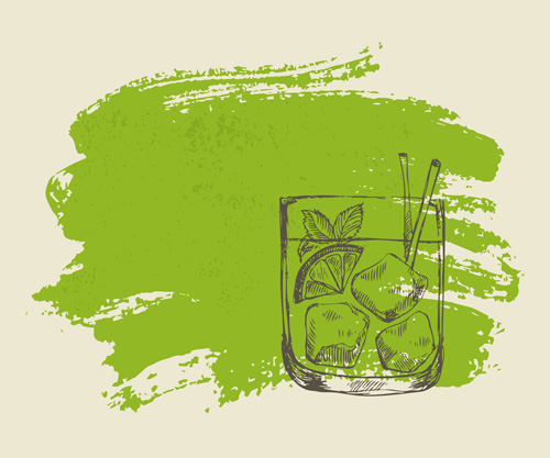 n cocktail with grunge background 05 Hand drawn cocktail with grunge background 05