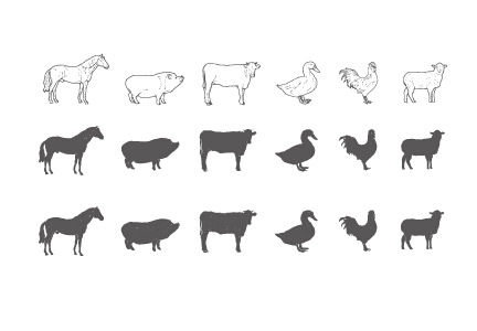 Hand drawn farm animals vectors