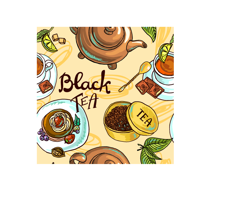 Hand drawn tea time vector background 03