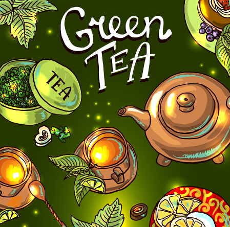 Hand drawn tea time vector background 04