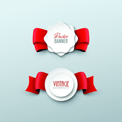 Paper labels and red ribbon vector 02