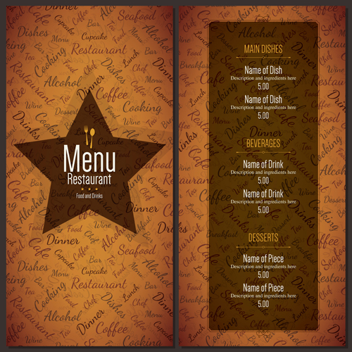 Restaurant menu cover with list vector set 04