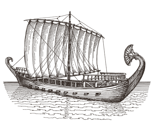 Retro ship hand drawn vector material 03