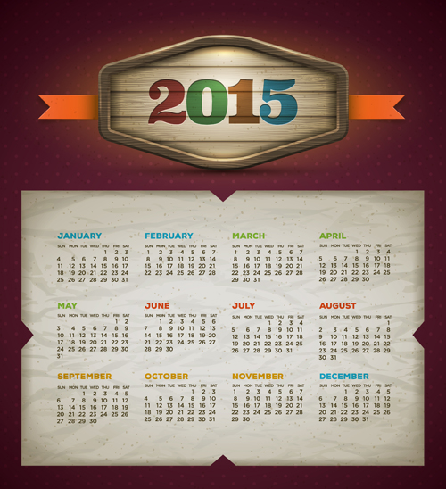 Retro style calendar 2015 graphics vector 01
