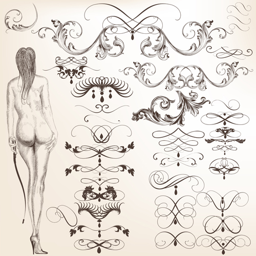 ements with girls vector material 02 Sketch calligraphy elements with girls vector material 02
