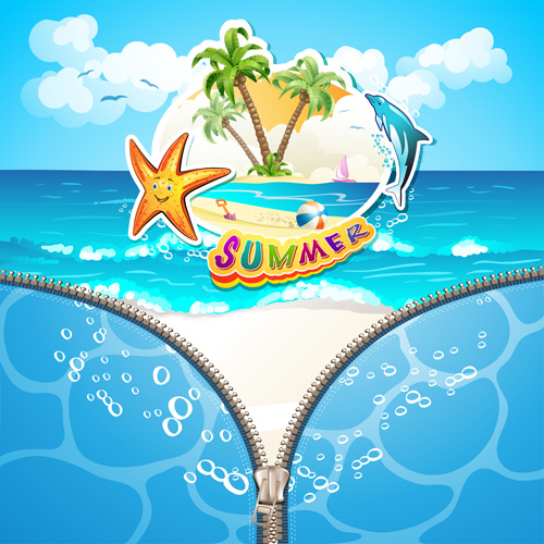 Summer beach with zipper vector background 02