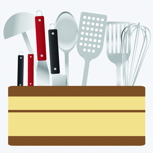 Various kitchen cutlery set vector 01