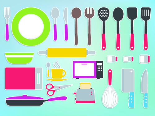 Various kitchen cutlery set vector 02