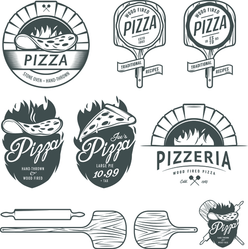 Vintage pizza logos design vectors