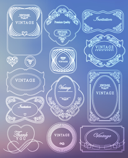 thin line labels vintage style vector 05 White thin line labels vintage style vector 05