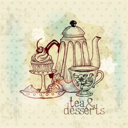 Vintage with retro tea hand drawning vector Vintage with retro tea hand drawning vector