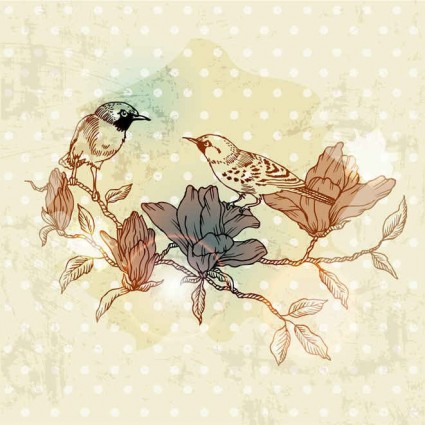 European retro bird flower painting vector 01 European retro bird flower painting vector 01