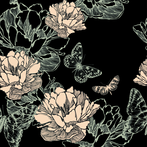Hand drawn Floral art background 05