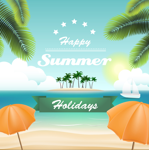 Palm with beach background vector 03
