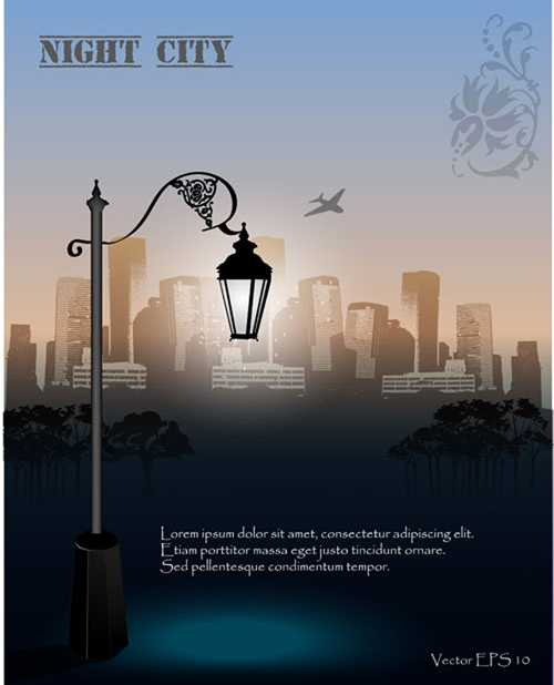 Shiny Street lamps background design vector set 05