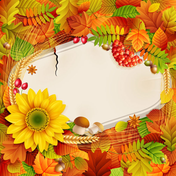 Flowers & Leaf vector Photo Frame 01