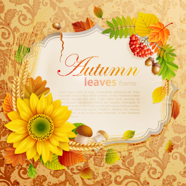 Flowers & Leaf vector Photo Frame 04