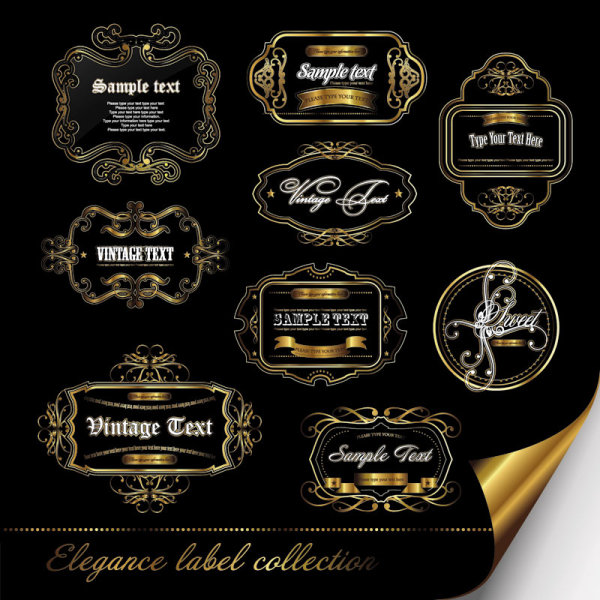 Gorgeous gold color vector Labels 01