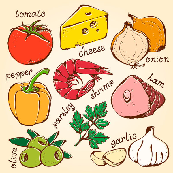 Set of Various food elements vector 01