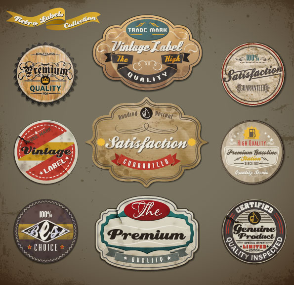 Vintage ribbons labels and Stickers vector 01