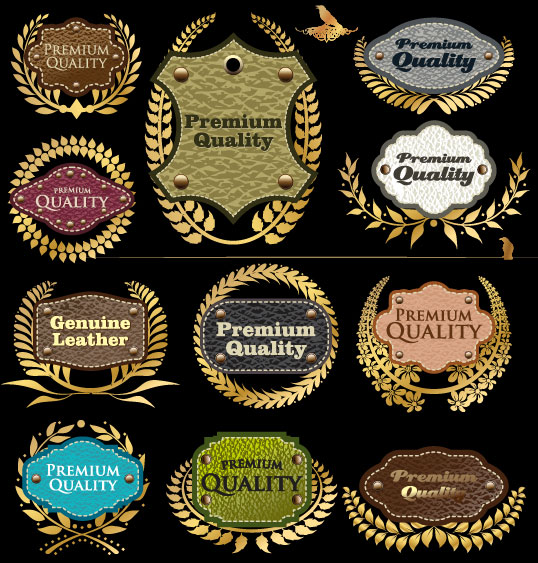 Different leather lables and tags mix vector 03