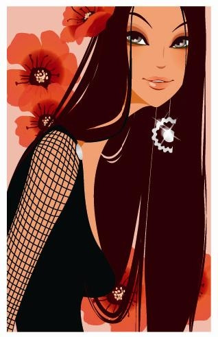 Vector long hair beauty vector character the girl in the dress female 