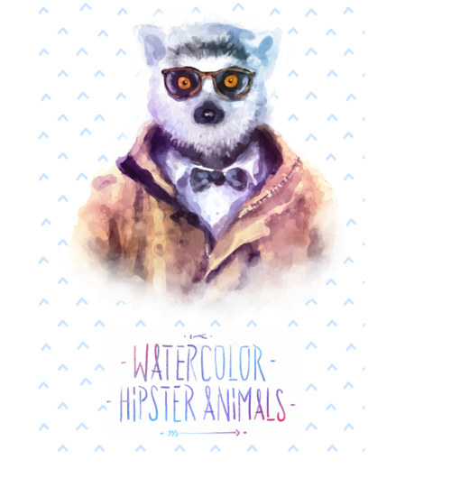 Animal head with people body watercolor drawn vector 01
