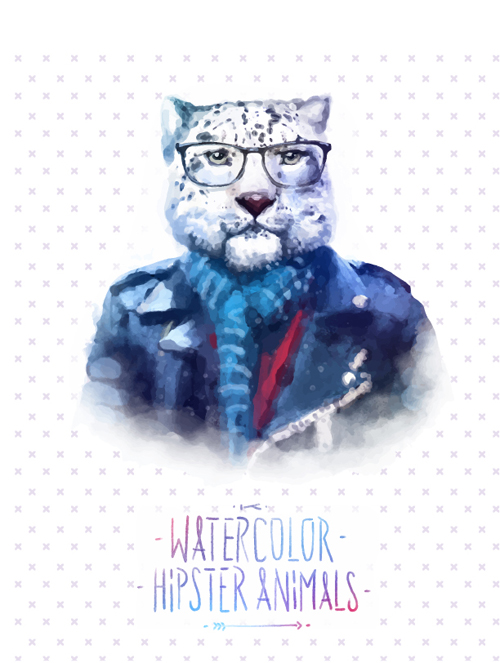 Animal head with people body watercolor drawn vector 02