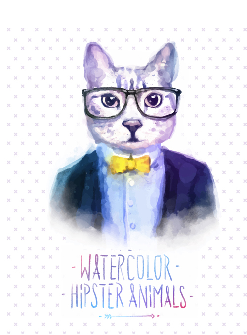 Animal head with people body watercolor drawn vector 03