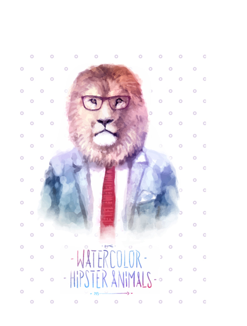 Animal head with people body watercolor drawn vector 04