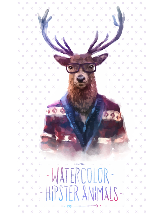 Animal head with people body watercolor drawn vector 05