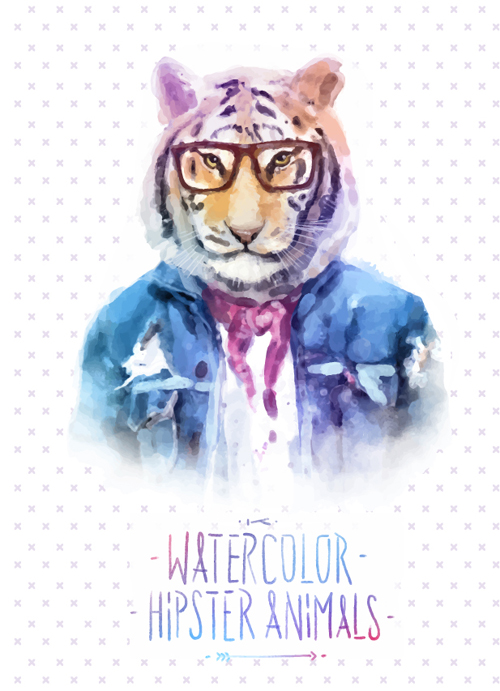 Animal head with people body watercolor drawn vector 06