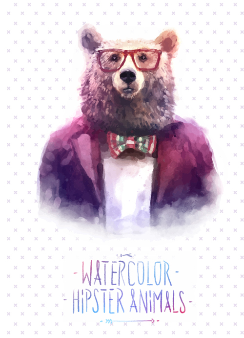 Animal head with people body watercolor drawn vector 07
