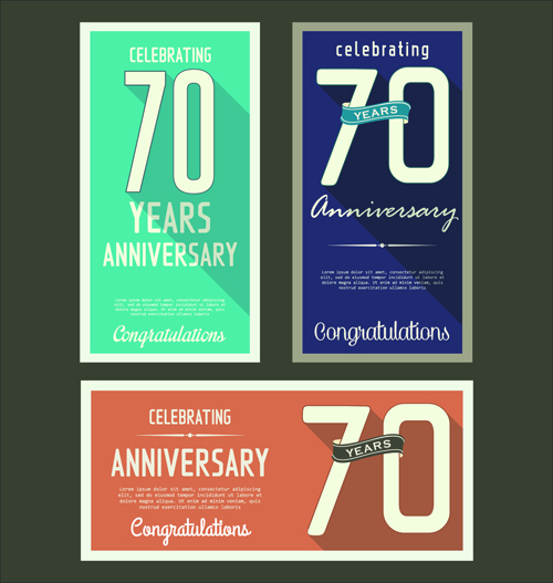 Anniversary celebrating vintage flat cards vector 06