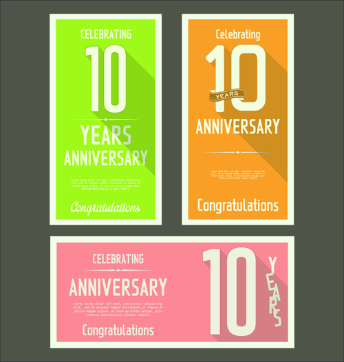 Anniversary celebrating vintage flat cards vector 08