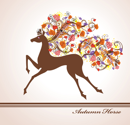 Autumn floral with horse vector
