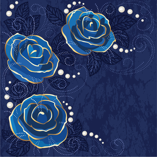 Beautiful blue rose vintage background vector 03
