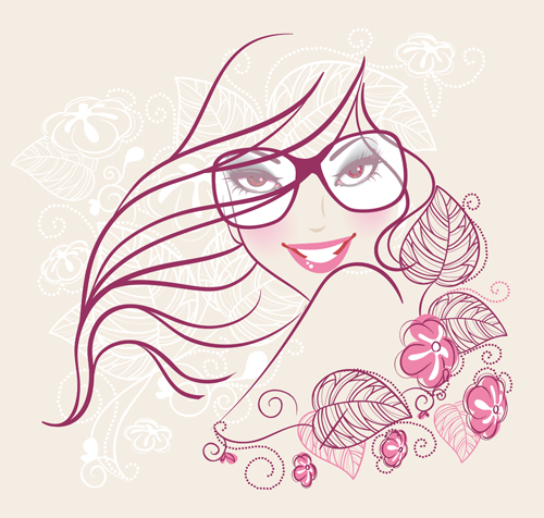 Beautiful fashion girl vectors background 04