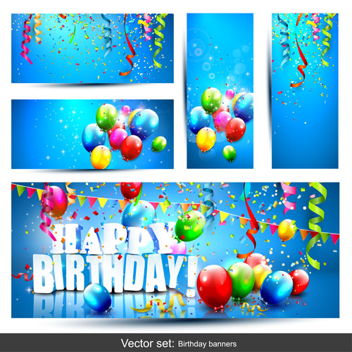 Birthday banners with color balloon vector 02