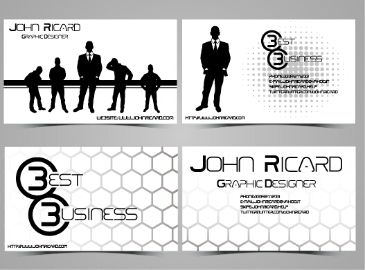 style people business cards vector 02 Black and white style people business cards vector 02