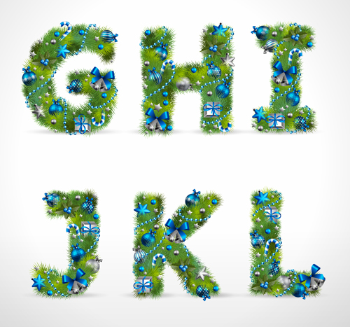 Creative Christmas Tree alphabet and number vector set 28