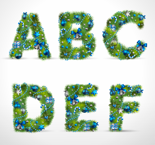 Creative Christmas Tree alphabet and number vector set 29