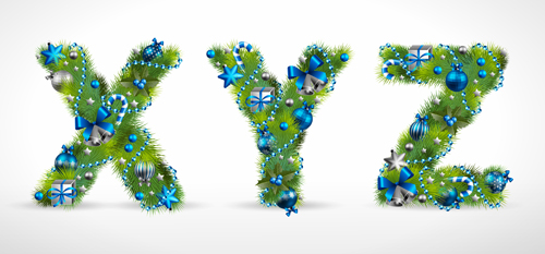 Creative Christmas Tree alphabet and number vector set 32