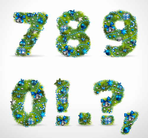 Creative Christmas Tree alphabet and number vector set 33