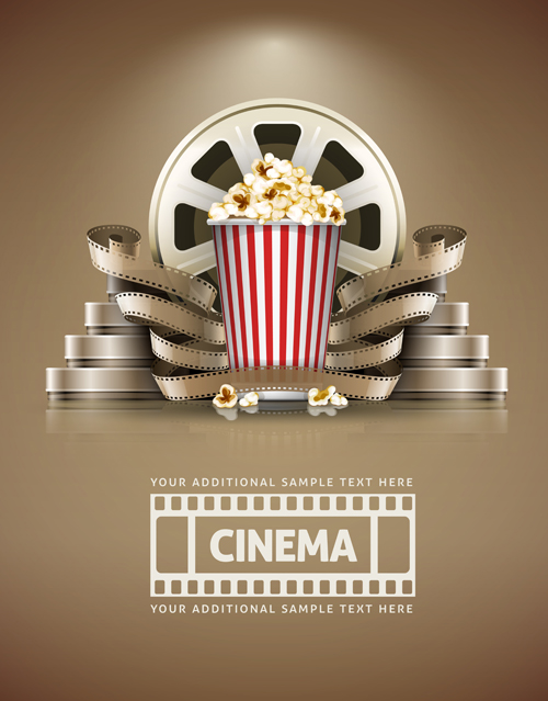 Film with popcorn cinema poster vector 01