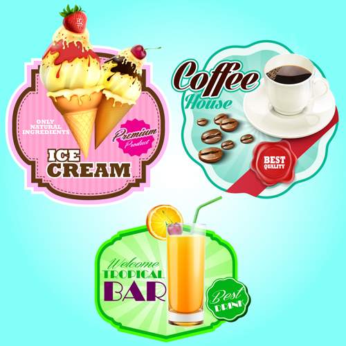 Fresh fruits labels shiny vector 04